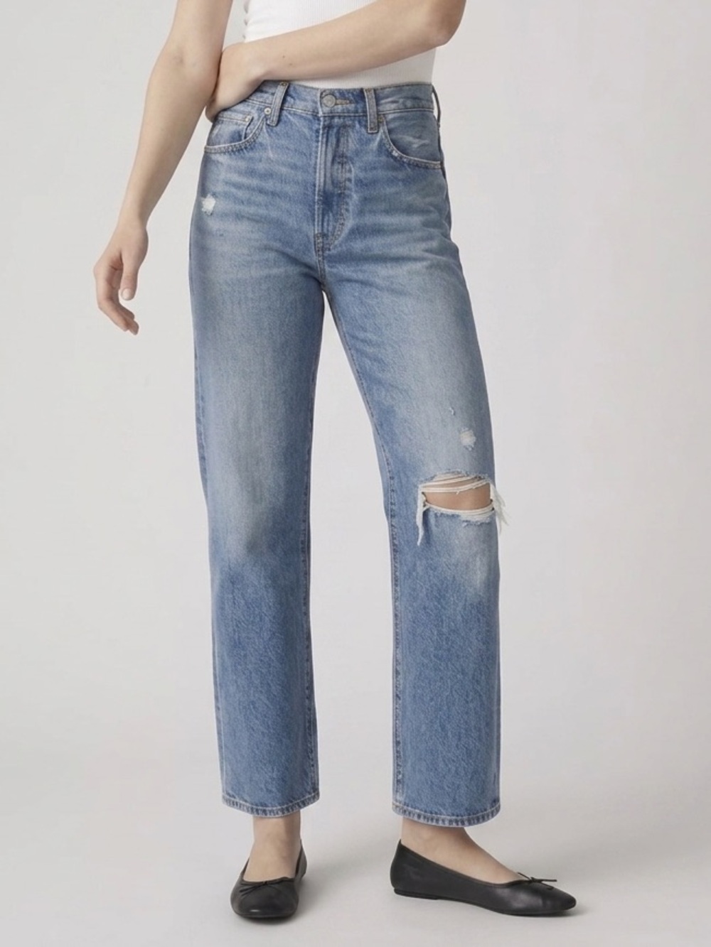 Levi's Premium Ribcage Straight Ankle Distressed Jeans W28 L27